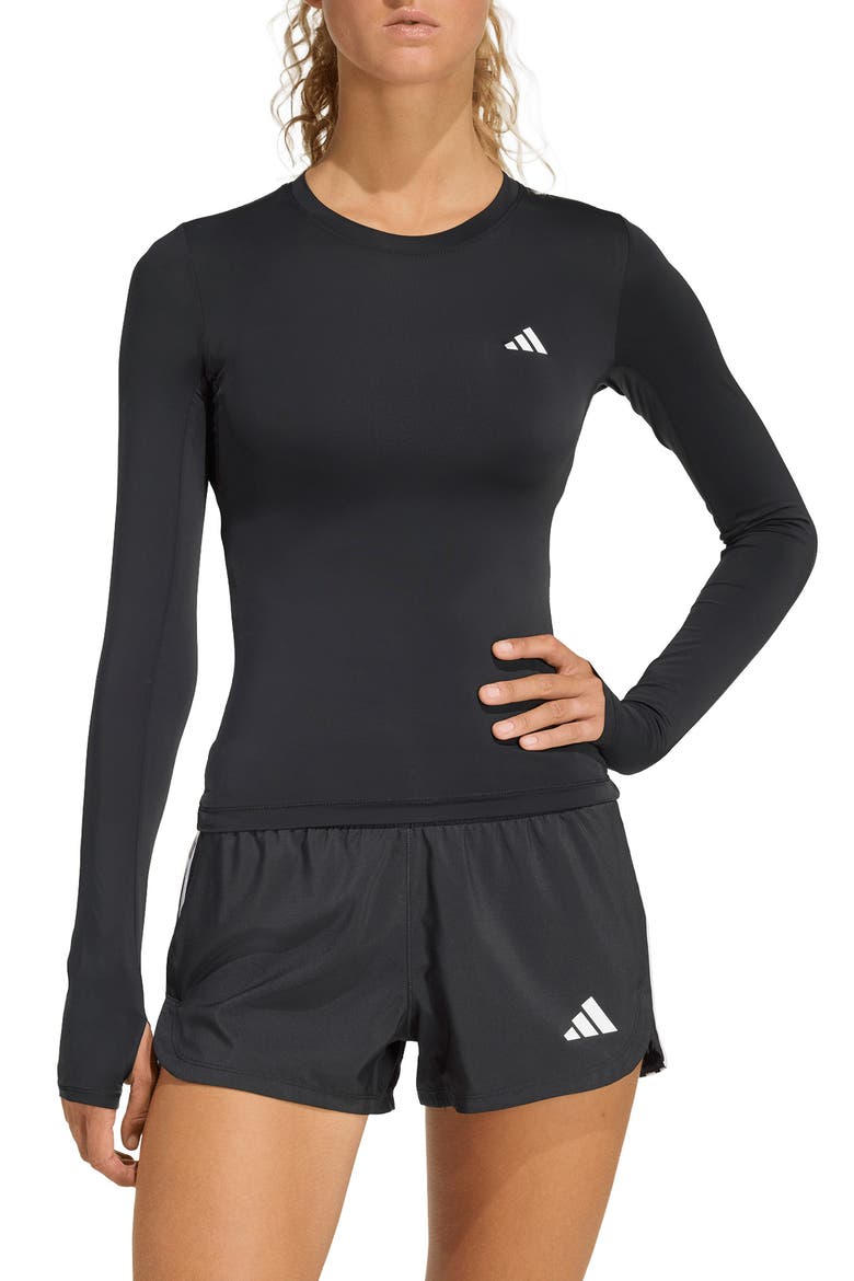 Power Essentials Workout Contour Long Sleeve Top, Main, color, BLACK