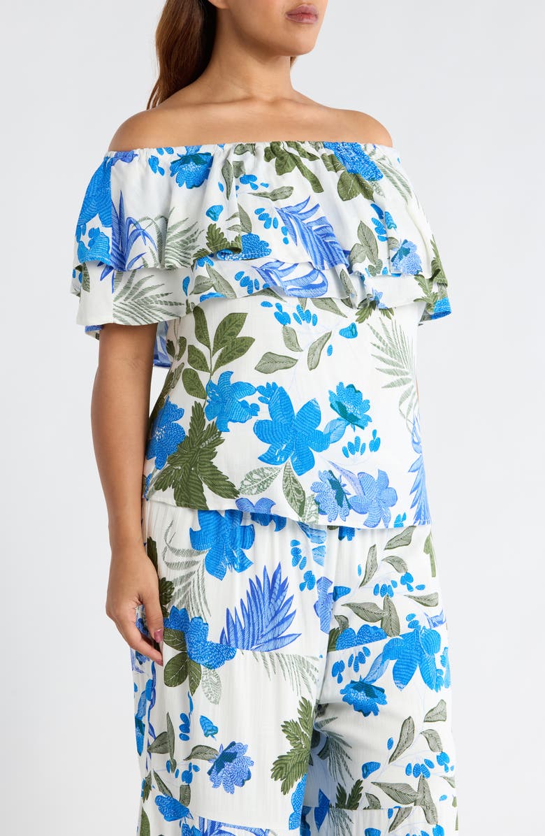 SUGARLIPS Zurie Floral Talisy Off the Shoulder Top, Alternate, color, White Blue Green