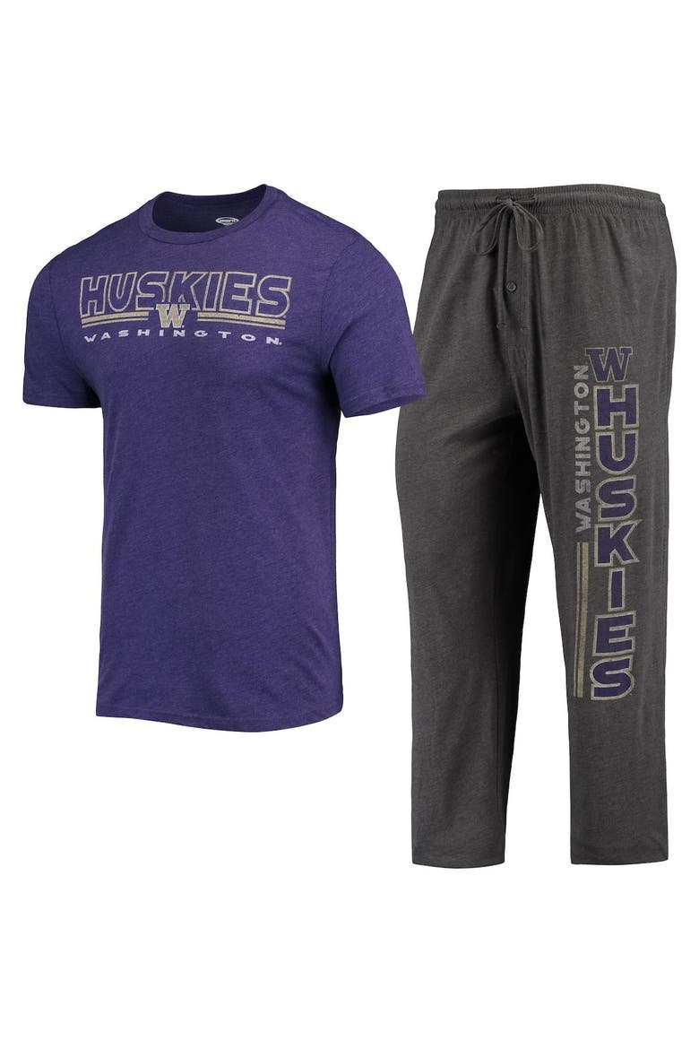 Men's Concepts Sport Heathered Charcoal/Purple Washington Huskies Meter T-Shirt & Pants Sleep Set, Main, color, Heather Charcoal