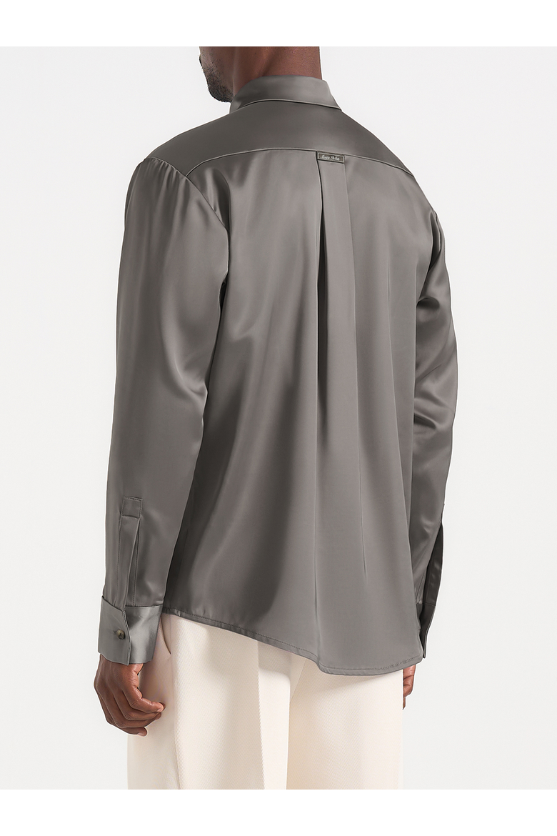 Carter Unisex Oversized Satin Shirt, Alternate, color, Taupe