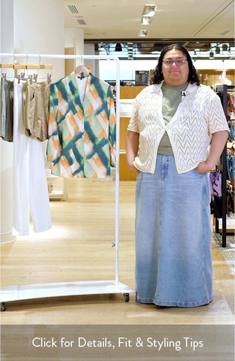 Abstract Print Crêpe de Chine Stand Collar Button-Up Shirt, sales video thumbnail