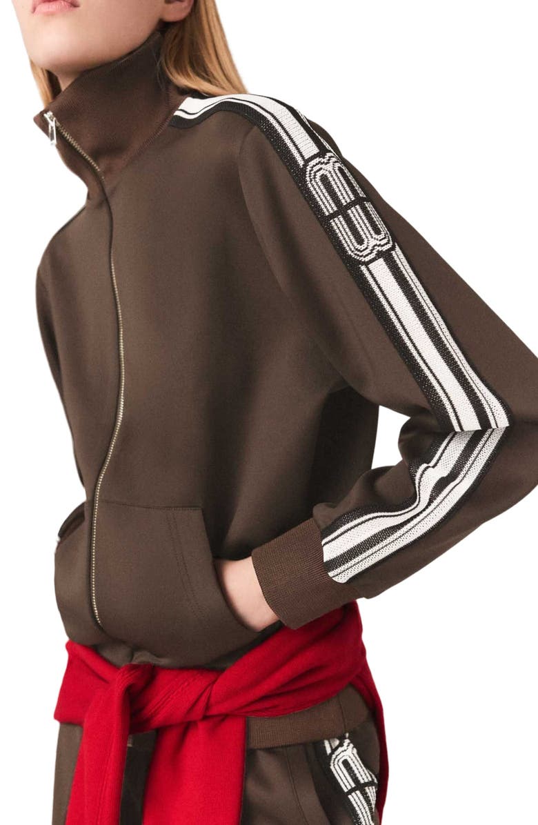 maje Sweatshirt with straight stripes, Alternate, color, Dark Brown