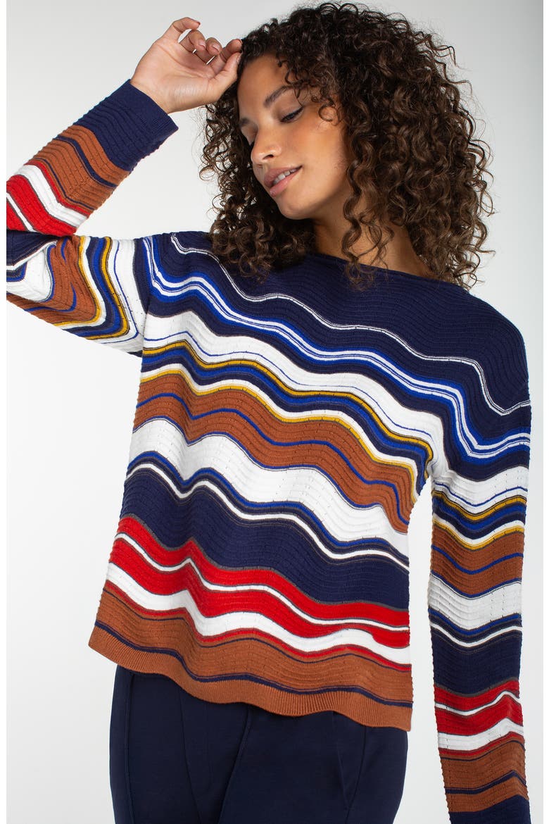 Scalloped Hem Sweater, Alternate, color, NAVY/ BROWN/ MULTI STP