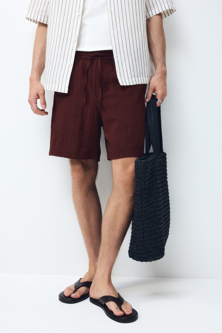 Relaxed Fit Textured Shorts, Alternate, color, Burgundy