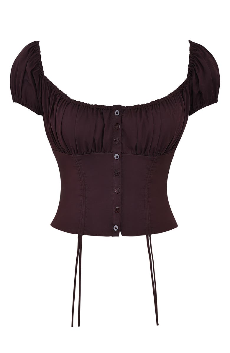 HOUSE OF CB Kitty Puff Sleeve Corset Crop Top, Alternate, color, Rich Brown