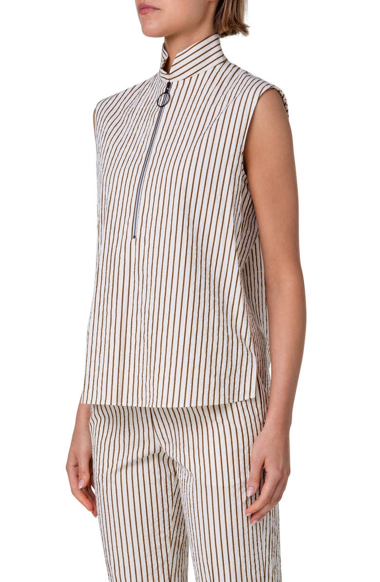 Akris punto Boxy Stripe Sleeveless Half Zip Top, Alternate, color,