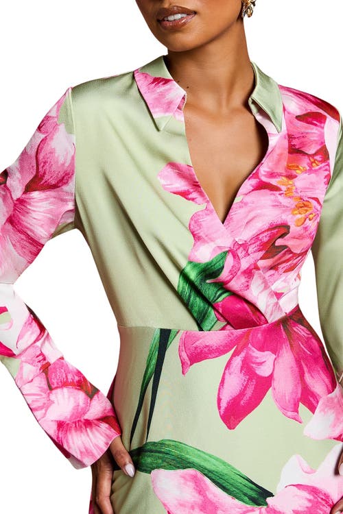 Coast Petite Placement Print Wrap Front Gown In Green