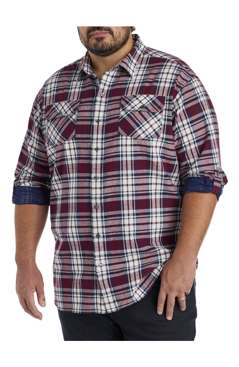 True Nation by DXL Big & Tall Plaid Rolled-Sleeve Sport Shirt, Main, color, Red Multi