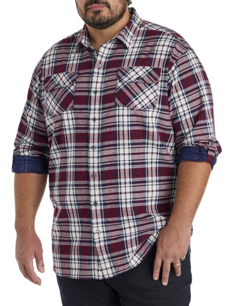 Big & Tall Plaid Rolled-Sleeve Sport Shirt