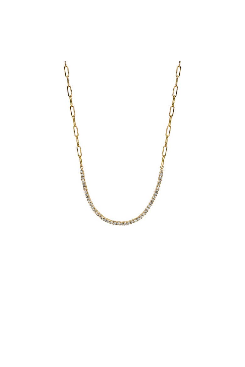 Diamond Half Tennis Paperclip Necklace 14K, Main, color, 14K Gold