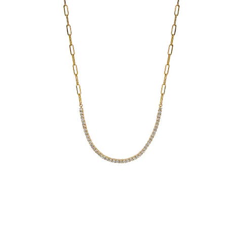 Diamond Half Tennis Paperclip Necklace 14K