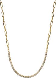 BY ADINA EDEN Diamond Half Tennis Paperclip Necklace 14K