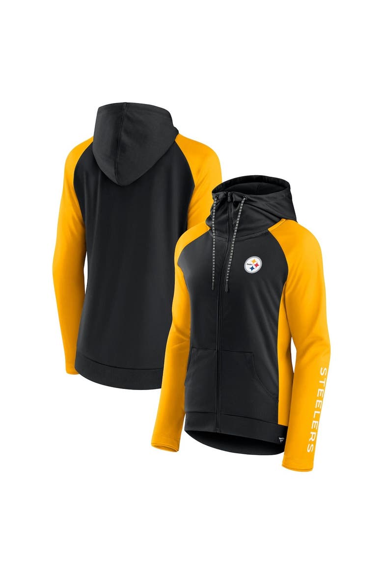 Women's Fanatics Branded Black/Gold Pittsburgh Steelers End Around Raglan Full-Zip Hoodie, Alternate, color, Black