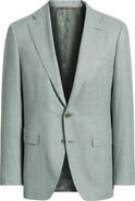 Canali Trim Fit Light Green Check Textured Silk & Wool Sport Coat