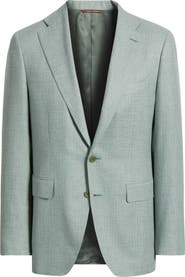 Canali Trim Fit Light Green Check Textured Silk & Wool Sport Coat
