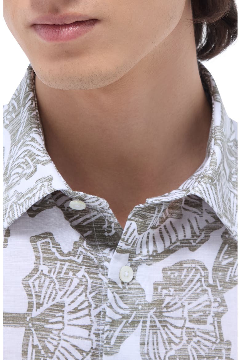 Julian Shaped Fit Linen Blend Button-Up Shirt, Alternate, color, OLIVE