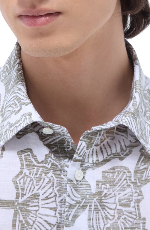 Bugatchi Julian Shaped Fit Linen Blend Button-up Shirt In Olive