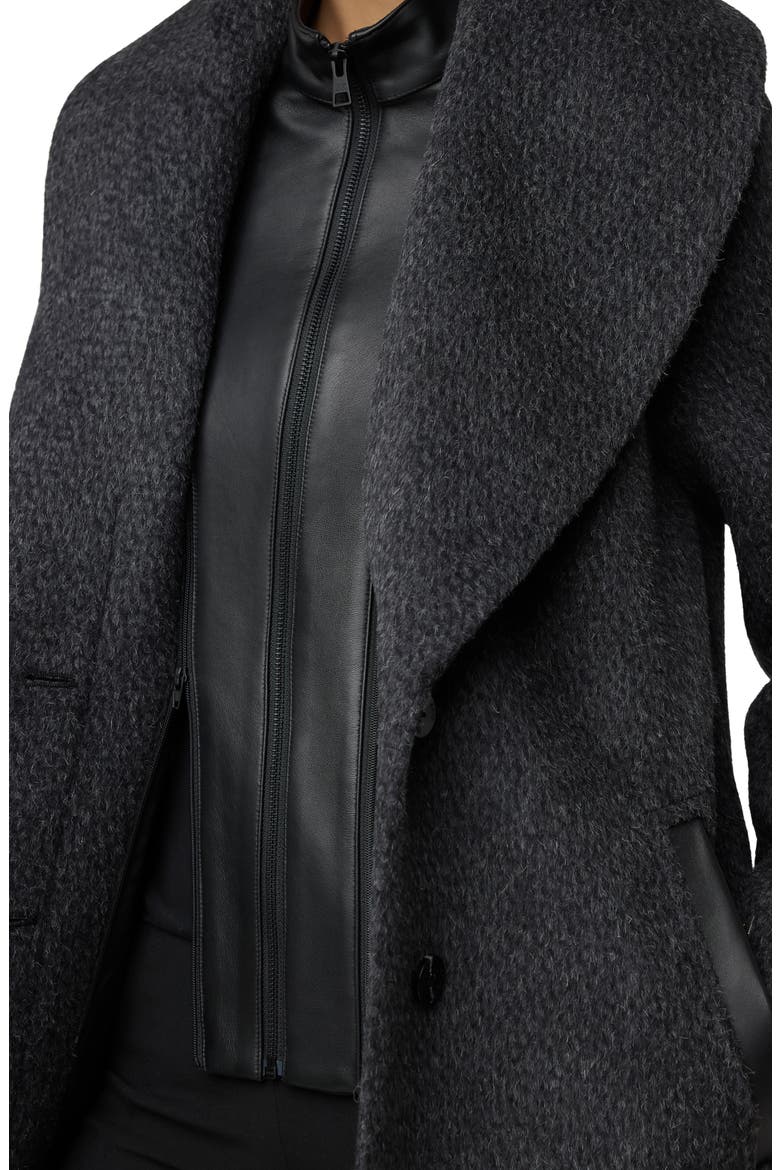 Lolli Classic Fit Wool Blend Coat with Removable Leather Bib, Alternate, color, BLACK