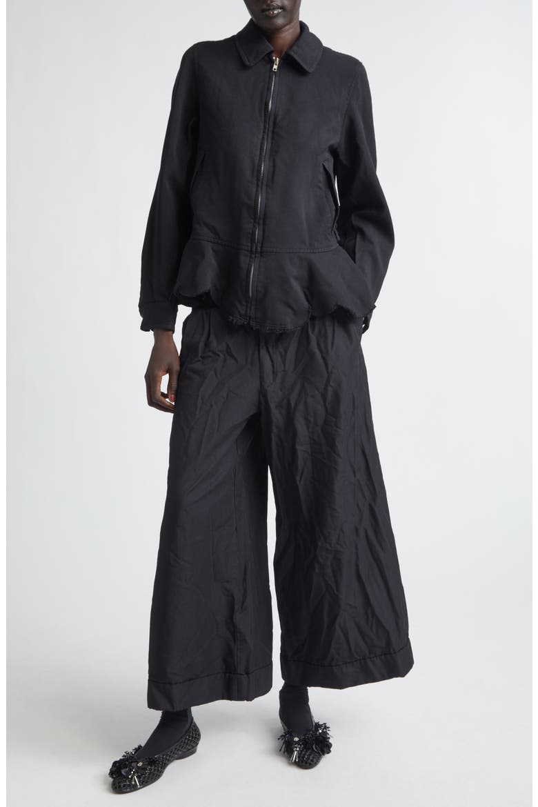 Raw Edge Gabardine Peplum Jacket, Alternate, color, BLACK