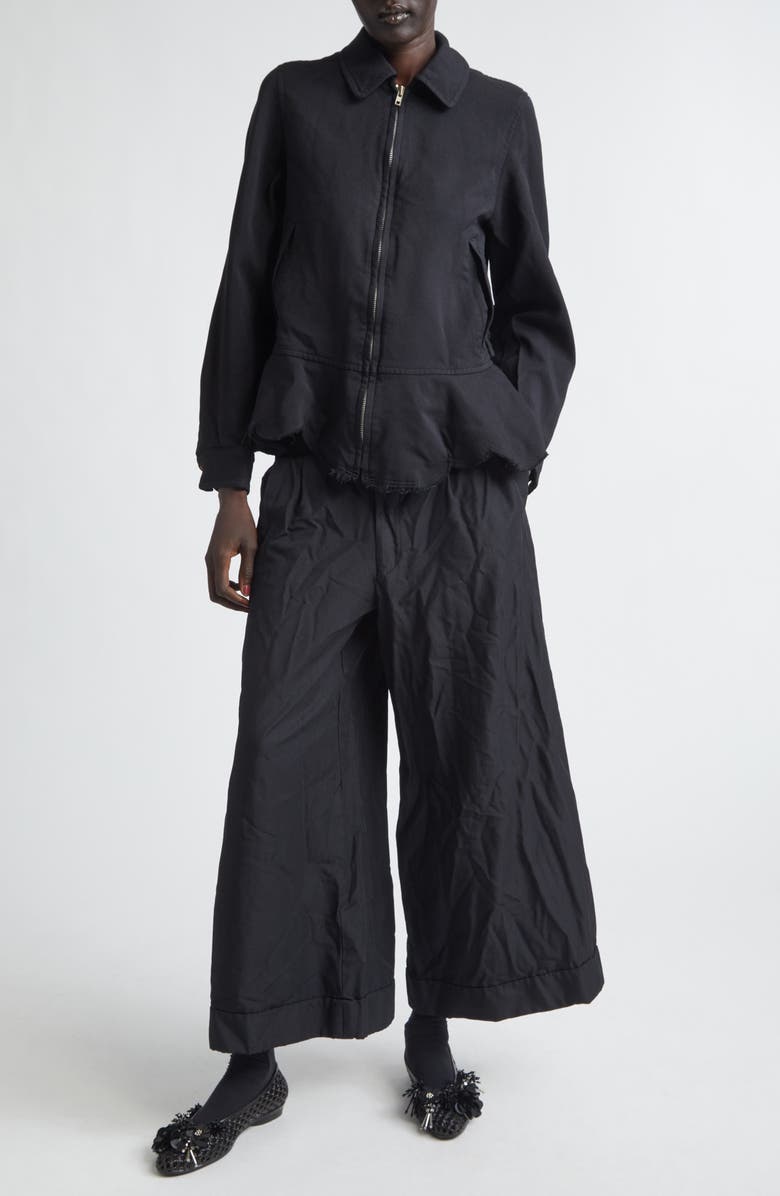 Comme des Garçons Comme des Garçons Raw Edge Gabardine Peplum Jacket, Alternate, color, Black
