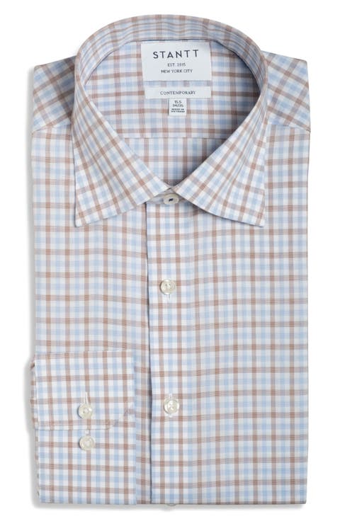 Contemporary Fit Gingham Wrinkle Resistant Cotton Dress Shirt