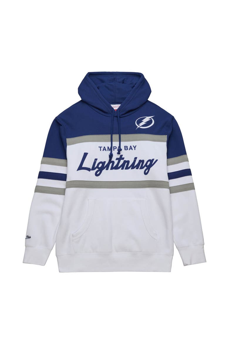 Men's Mitchell & Ness White/Blue Tampa Bay Lightning Head Coach Pullover Hoodie, Alternate, color, White