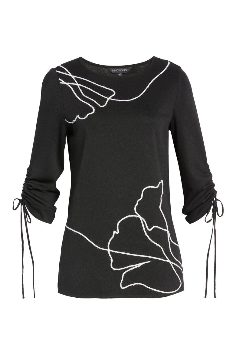 Floral Embroidered Sweater, Alternate, color, BLACK/ IVORY