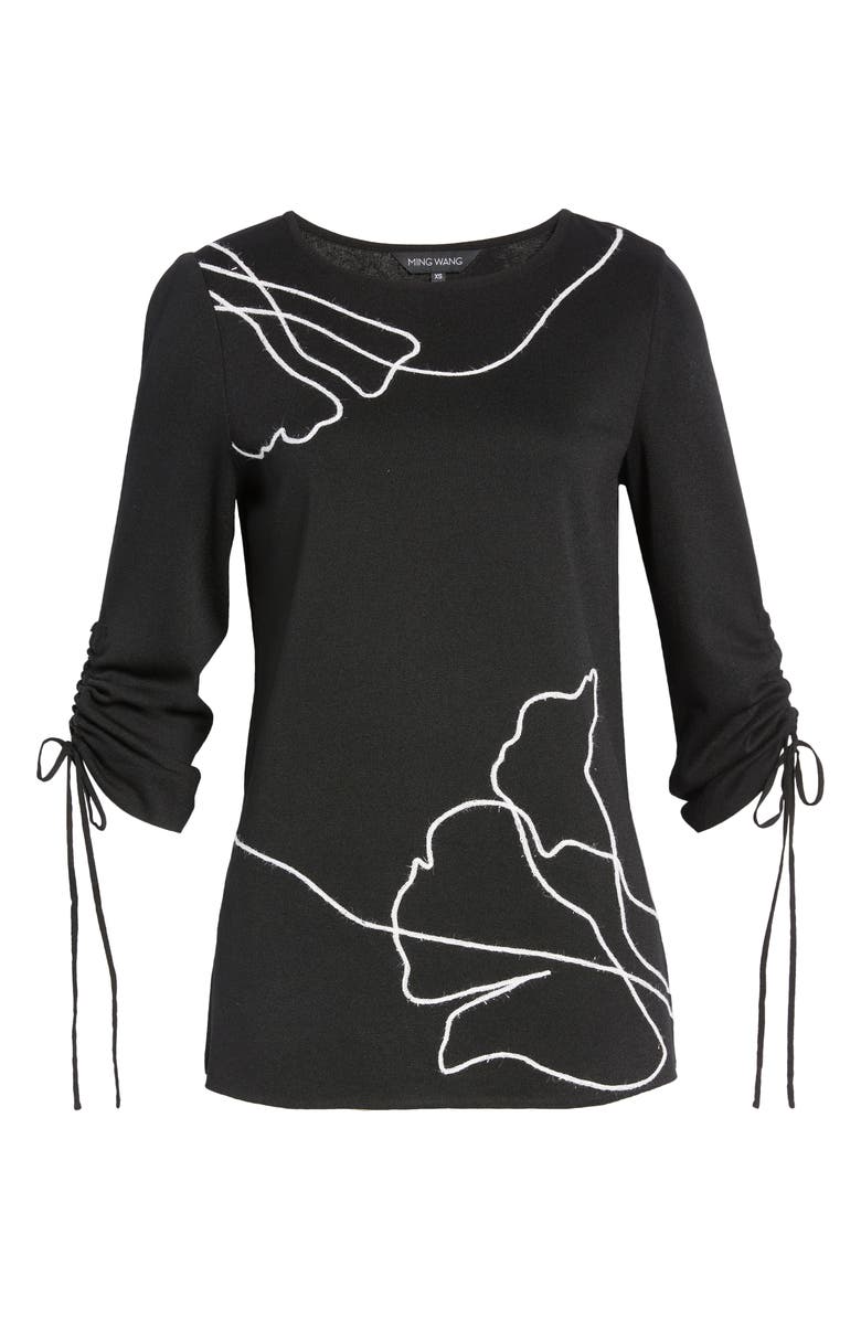 Ming Wang Floral Embroidered Sweater, Alternate, color, 