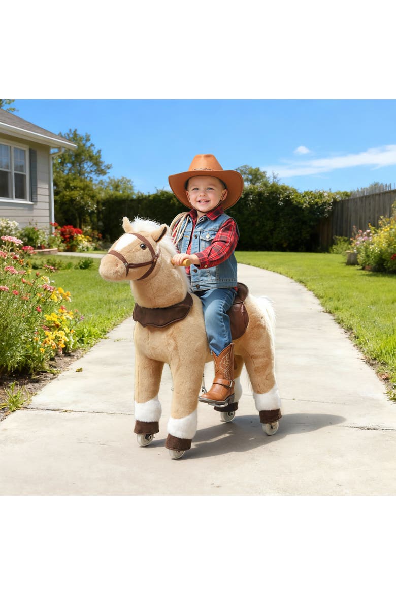 Ride on Horse for Kids Plush Riding Pony Walking Horse Animal with Rolling Wheels for Active Play, Alternate, color, Brown