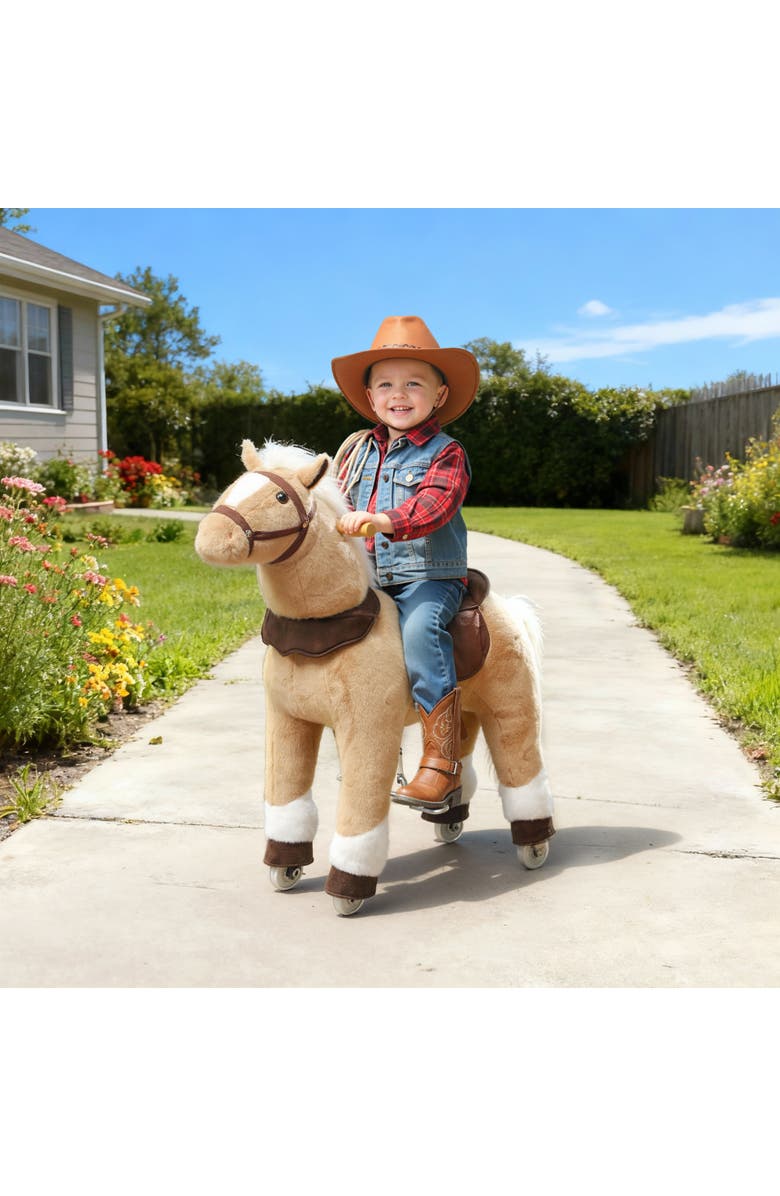 Qaba Ride on Horse for Kids Plush Riding Pony Walking Horse Animal with Rolling Wheels for Active Play, Alternate, color, Brown