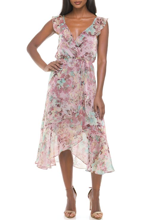 Ruffle Faux Wrap Chiffon Midi Dress