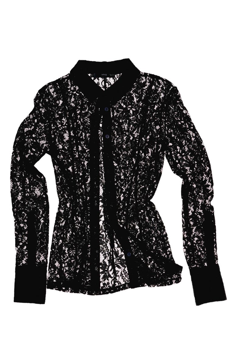 MANGO Sheer Lace Button-Up Shirt, Alternate, color, 