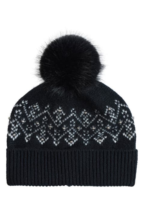 Fair Isle Beaded Cashmere Beanie