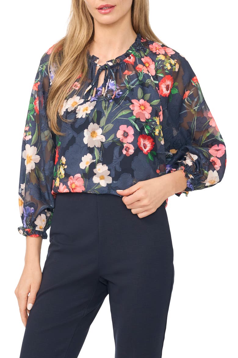 Adina Floral Long Sleeve Top, Main, color, INDIGO NIGHT