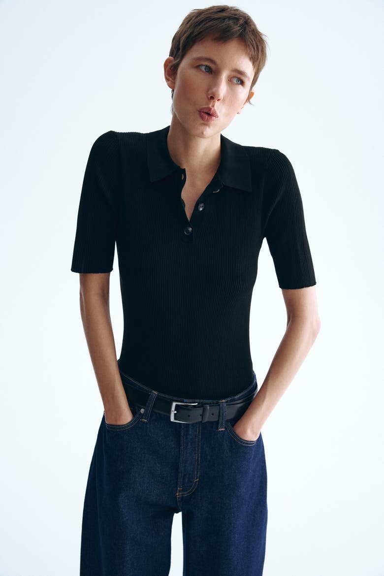 Pointelle-knit Top, Alternate, color, Black