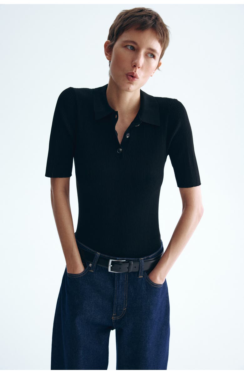 H&M Pointelle-knit Top, Alternate, color, Black