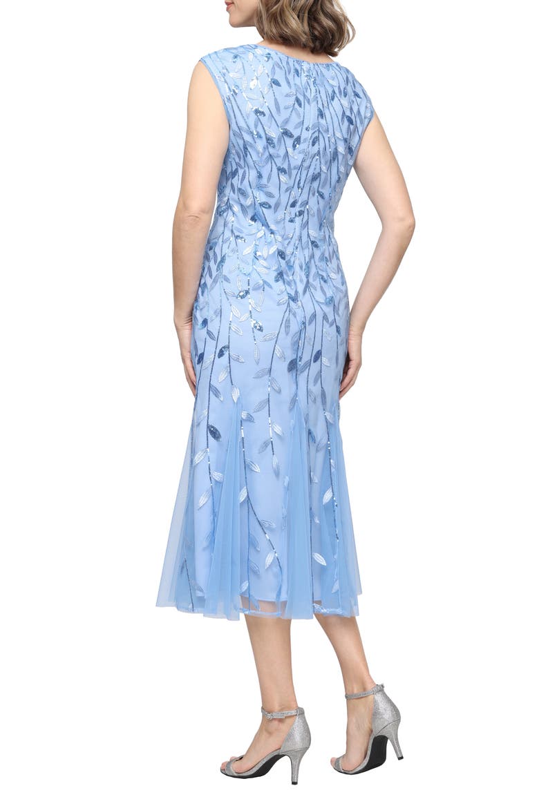 Sequin Leaf Embroidery Cocktail Midi Dress, Alternate, color, HYDRANGEA