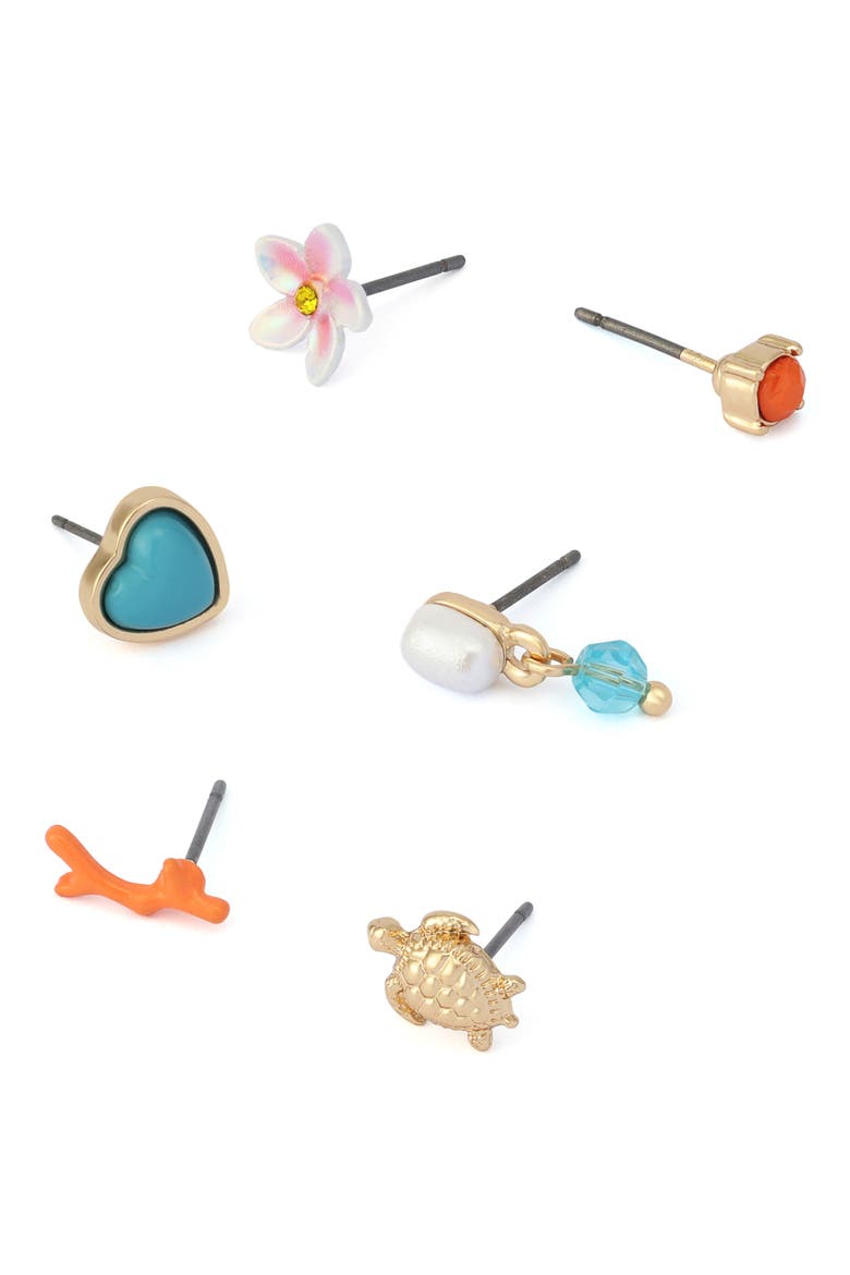 Set of 3 Beachy Stud Earrings, Alternate, color, ORANGE