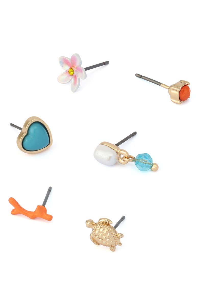 Betsey Johnson Set of 3 Beachy Stud Earrings, Alternate, color, 