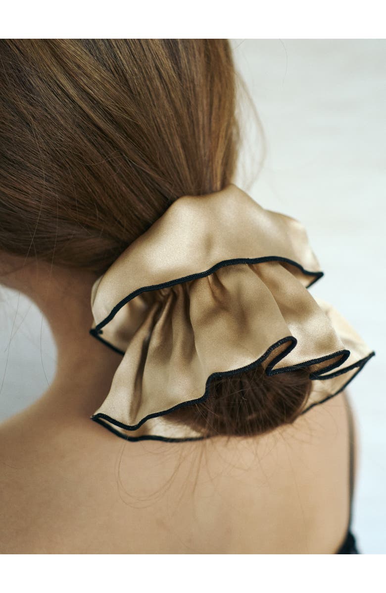 Lost Pattern NYC "Maxi Flower" Double-Layer Oversized Silk Scrunchie, Alternate, color, Tan