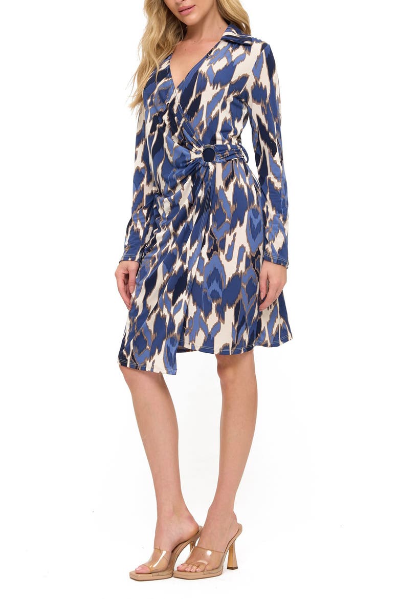 Long Sleeve Faux Wrap Dress, Alternate, color, BLUE MULTI