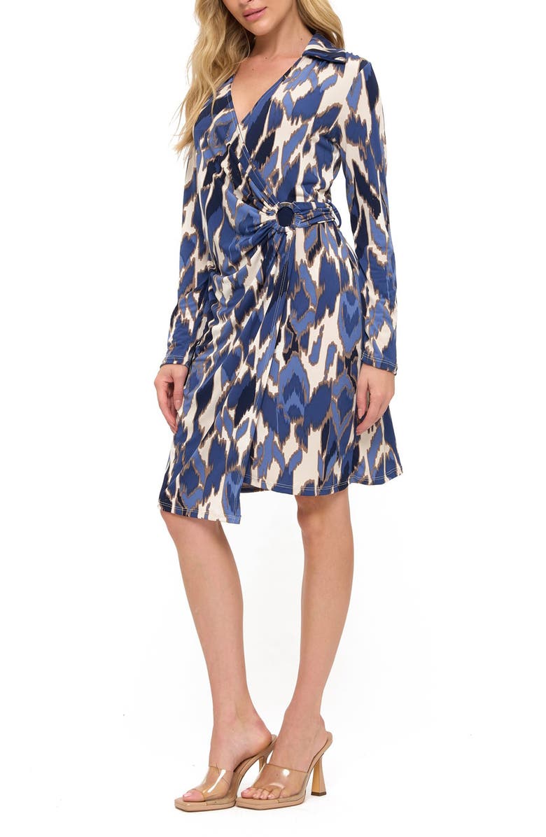O.L. Long Sleeve Faux Wrap Dress, Alternate, color, Blue Multi