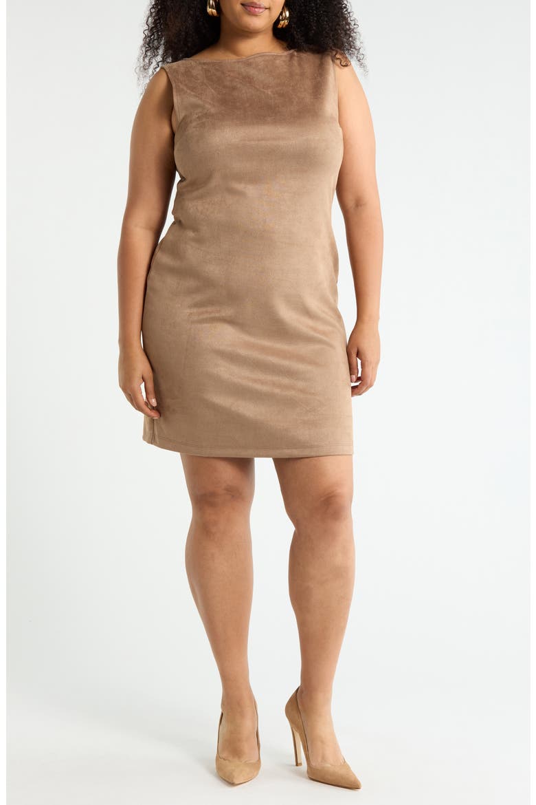 Faux Suede Shift Dress, Main, color, TAUPE
