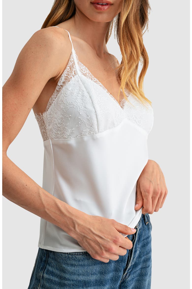 Lace Trim V-Neck Satin Camisole, Alternate, color, IVORY