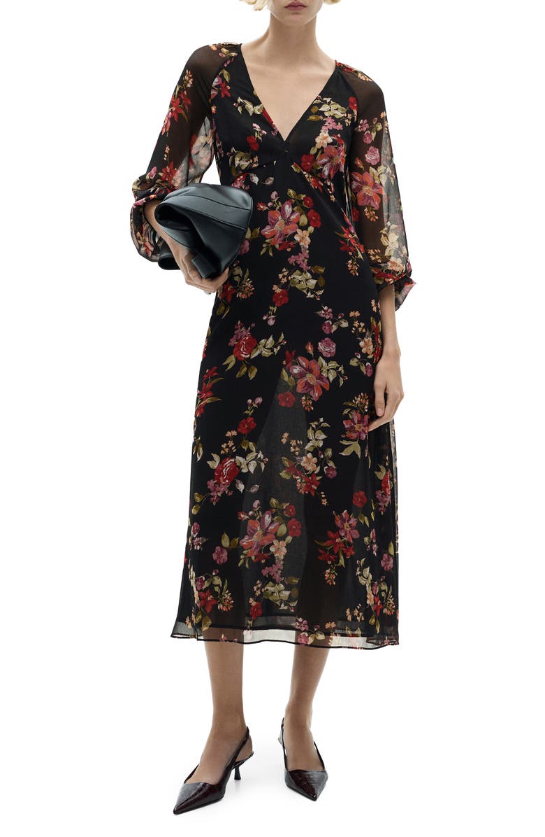 MANGO Floral Puff Sleeve Maxi Dress, Main, color, 