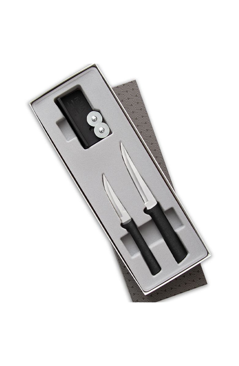 Rada 2 Piece Paring Knife Set with Sharpener and Gift Box, Main, color, Black