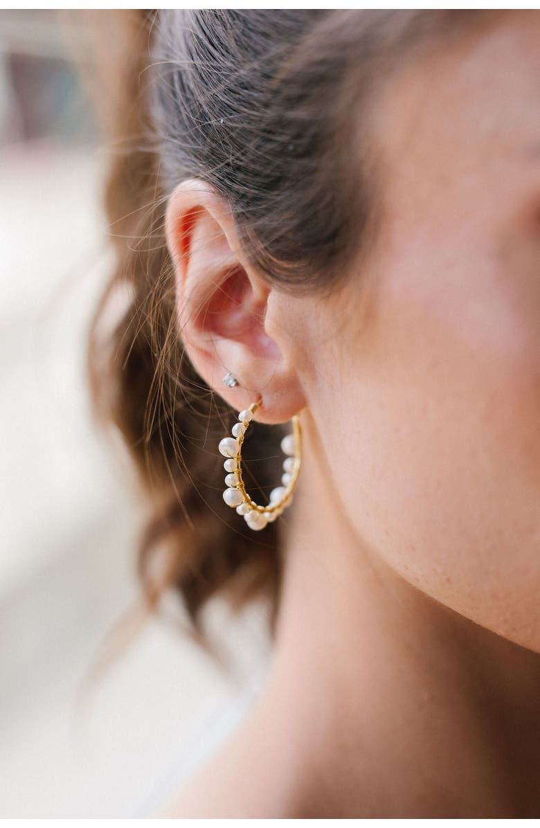 Untamed Petals Marin Pearl Wrapped Hoop Earrings, Alternate, color,