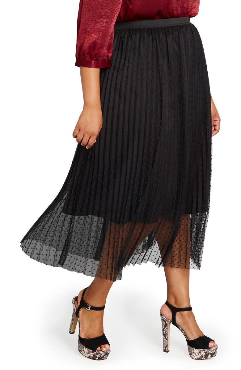 ModCloth Pleated Dot Tulle Midi Skirt, Alternate, color, 