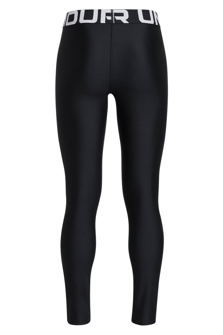 Kids' HeatGear® Logo Jacquard Waistband Leggings, Alternate, color, BLACK