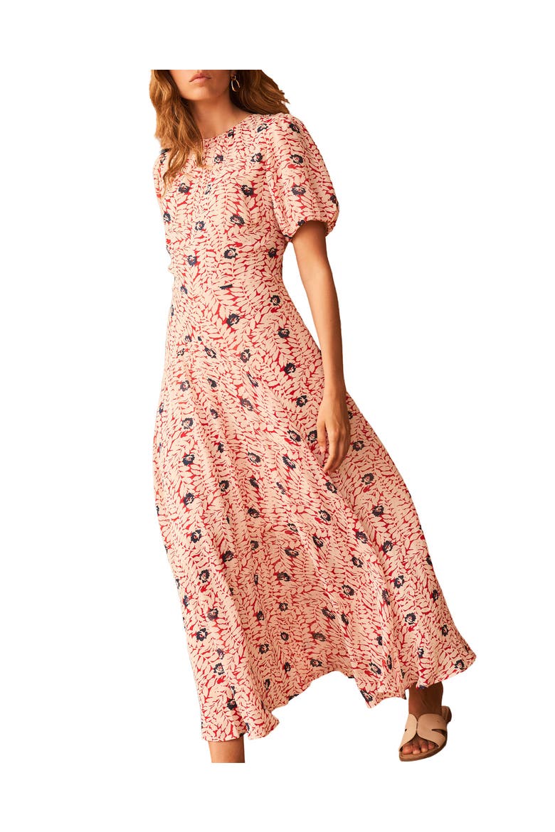 Printed Puff Sleeve Maxi Dress, Alternate, color, Red